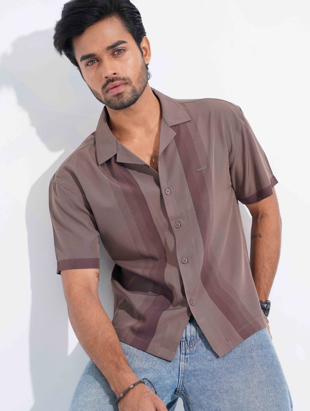 Coffee - brown stripe Contrast Havana Shirt