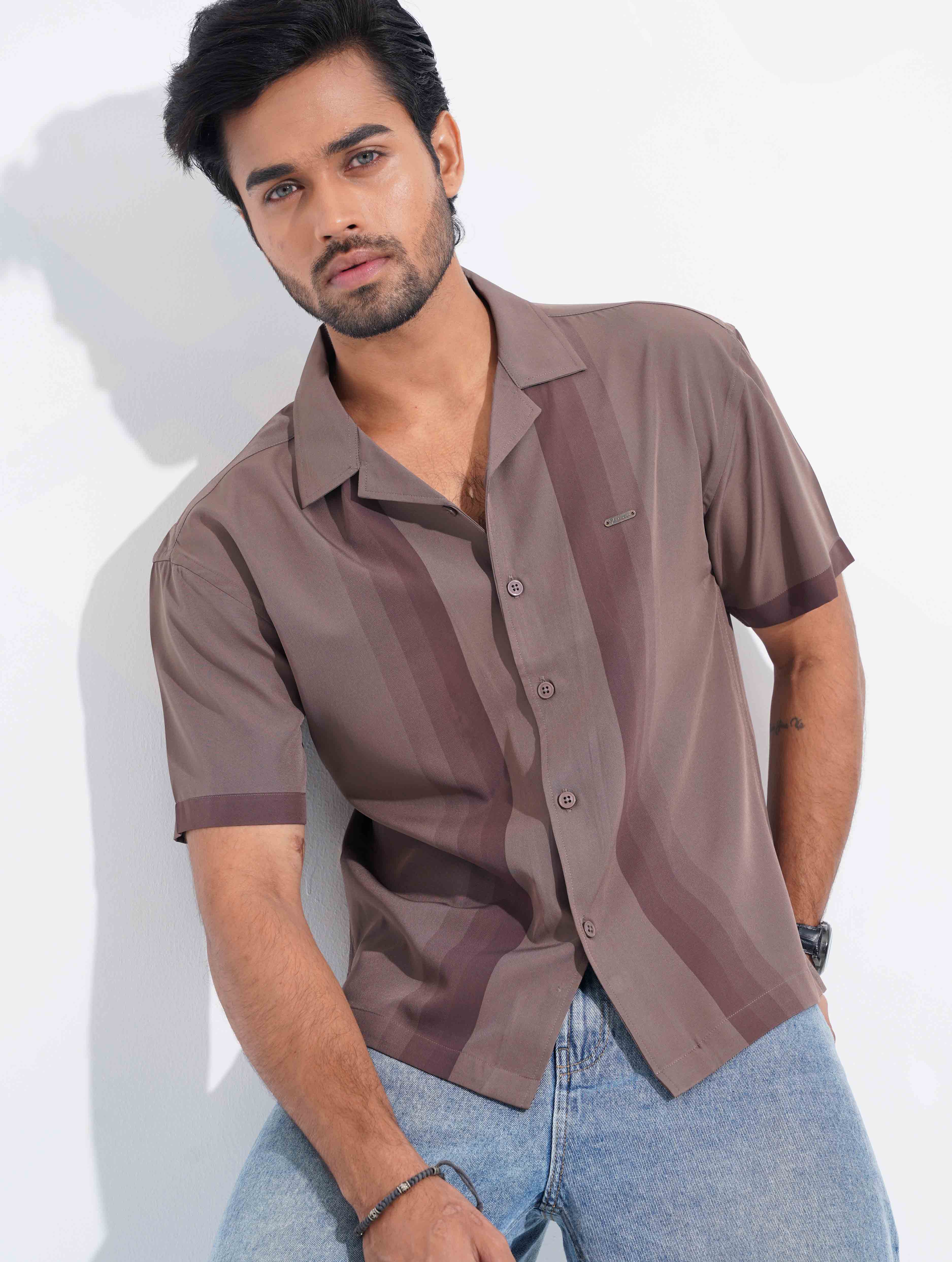 Coffee - brown stripe Contrast Havana Shirt