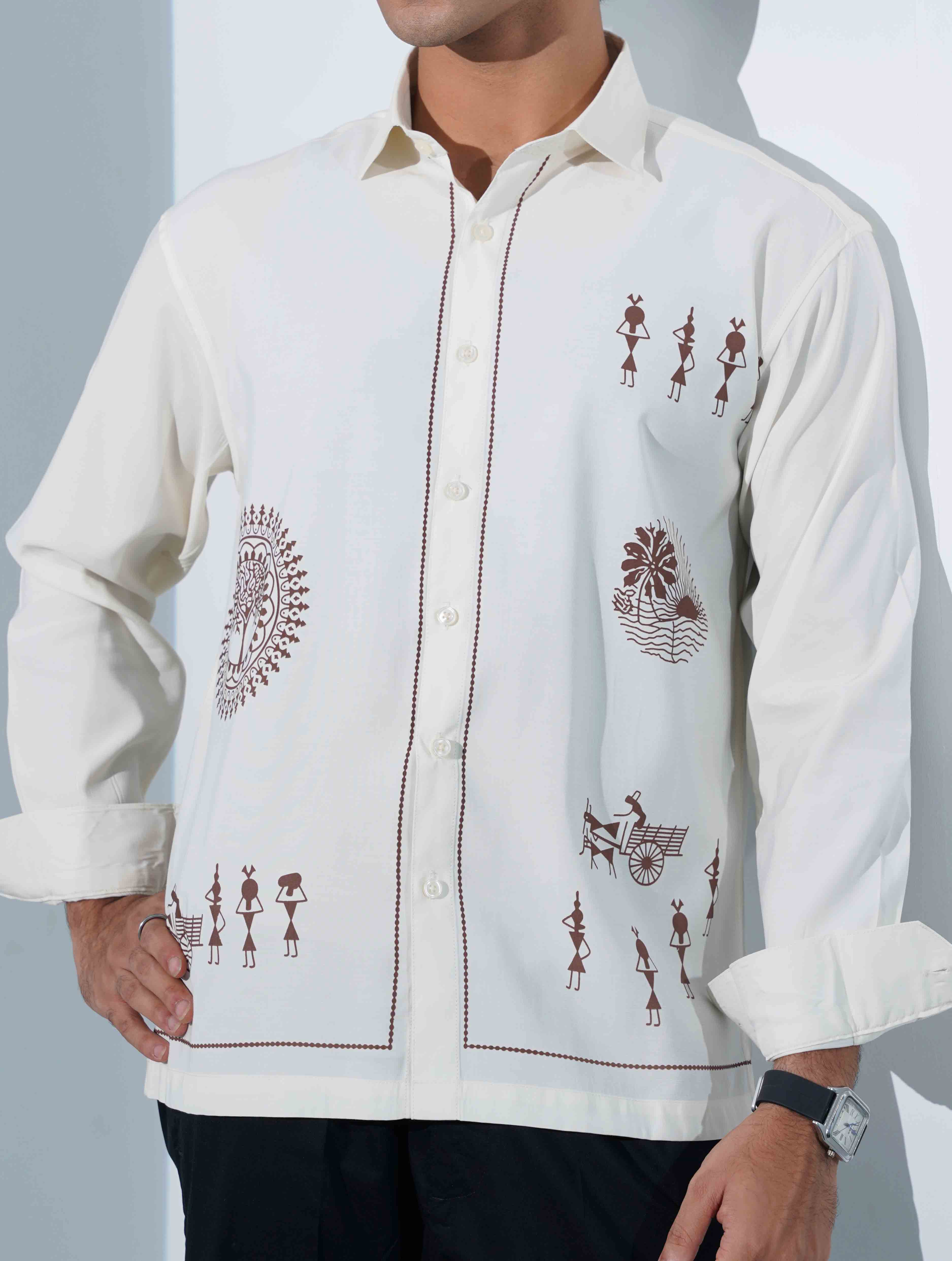 Creamy White Printed Trendy Premium Shirt