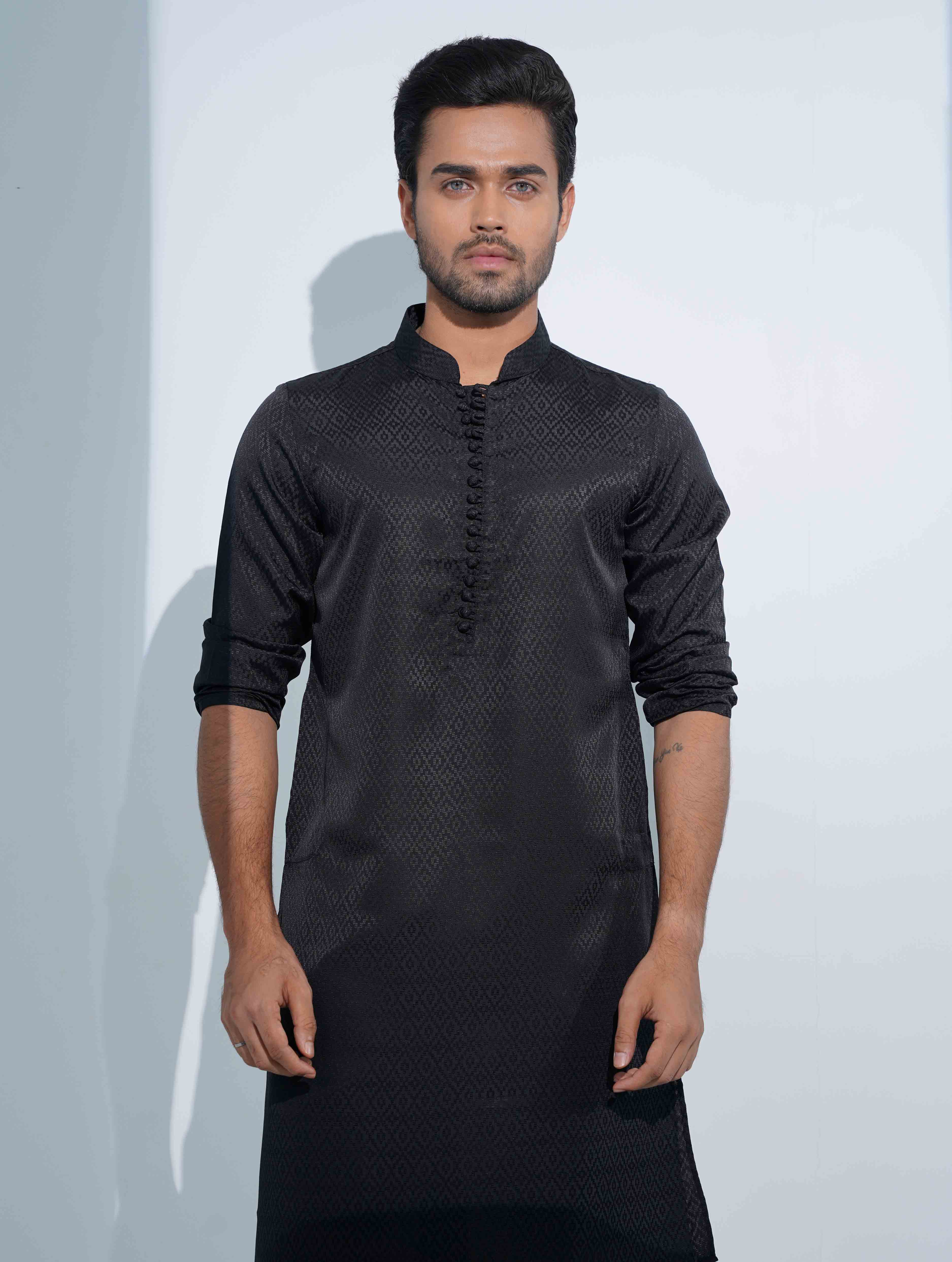 Crow Black Aesthetic Solid Studs Button Panjabi