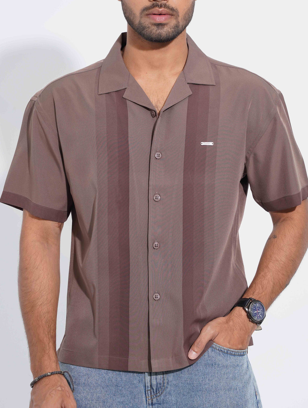 Coffee - brown stripe Contrast Havana Shirt
