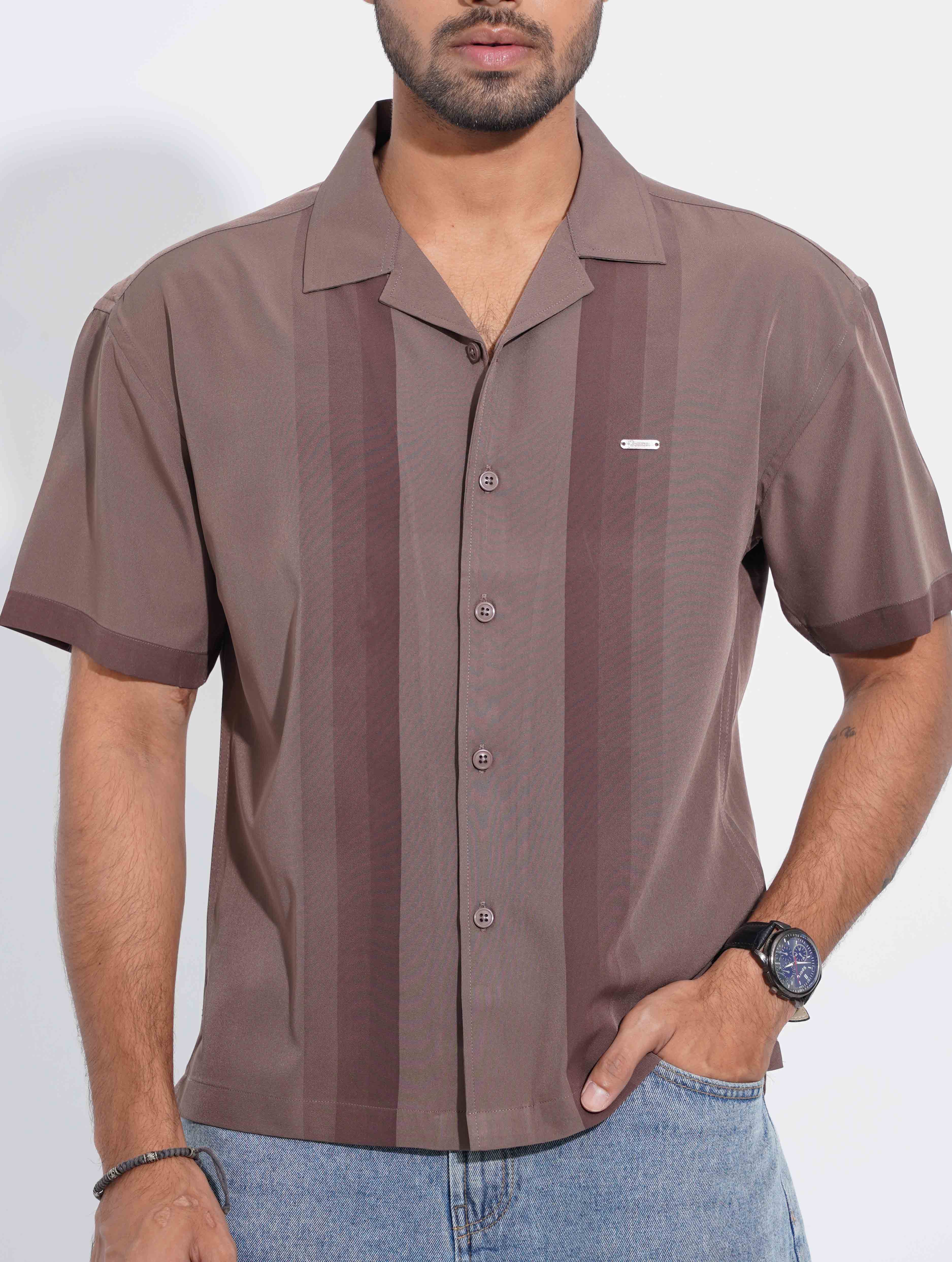 Coffee - brown stripe Contrast Havana Shirt