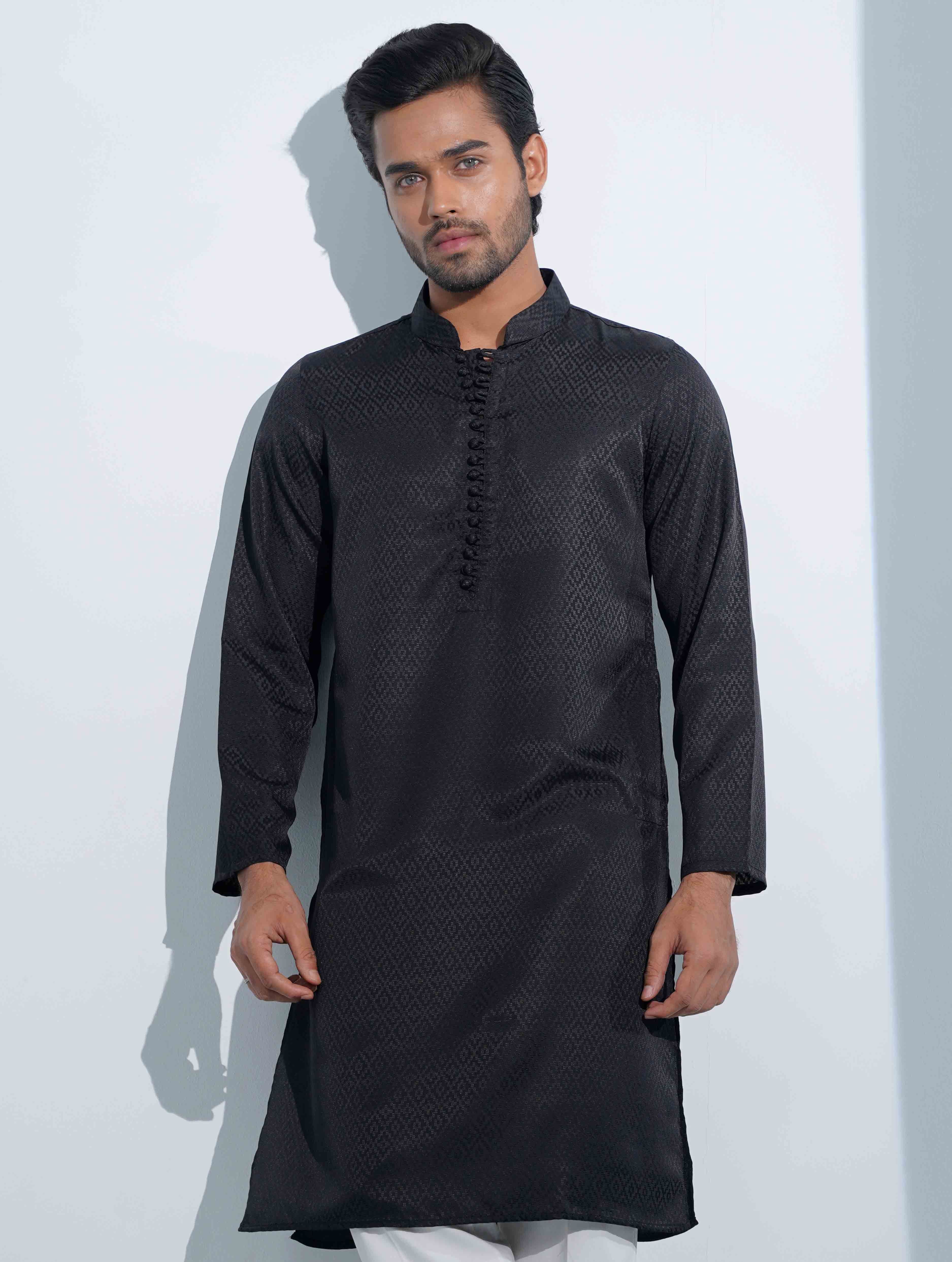 Crow Black Aesthetic Solid Studs Button Panjabi