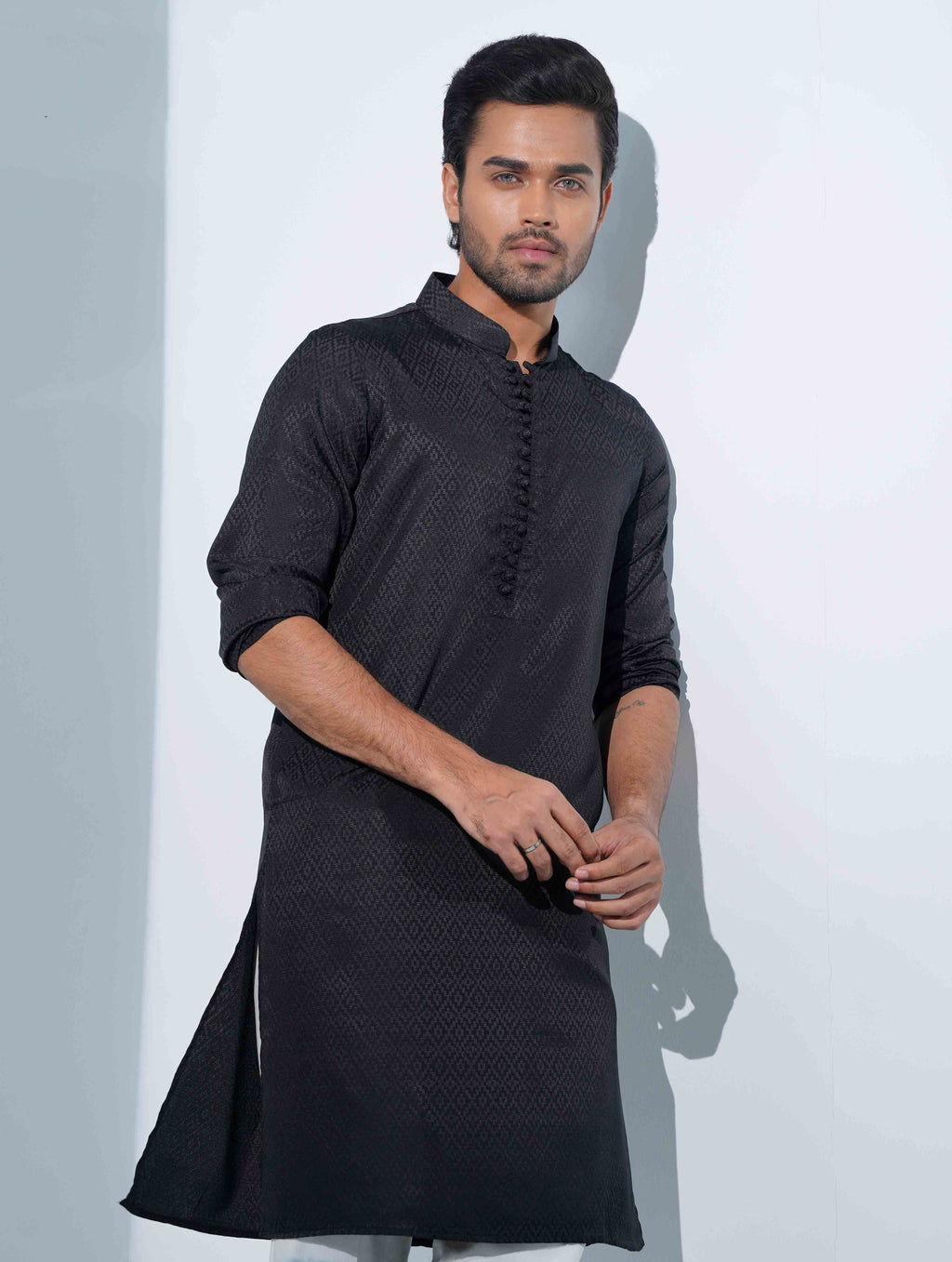 Crow Black Aesthetic Solid Studs Button Panjabi