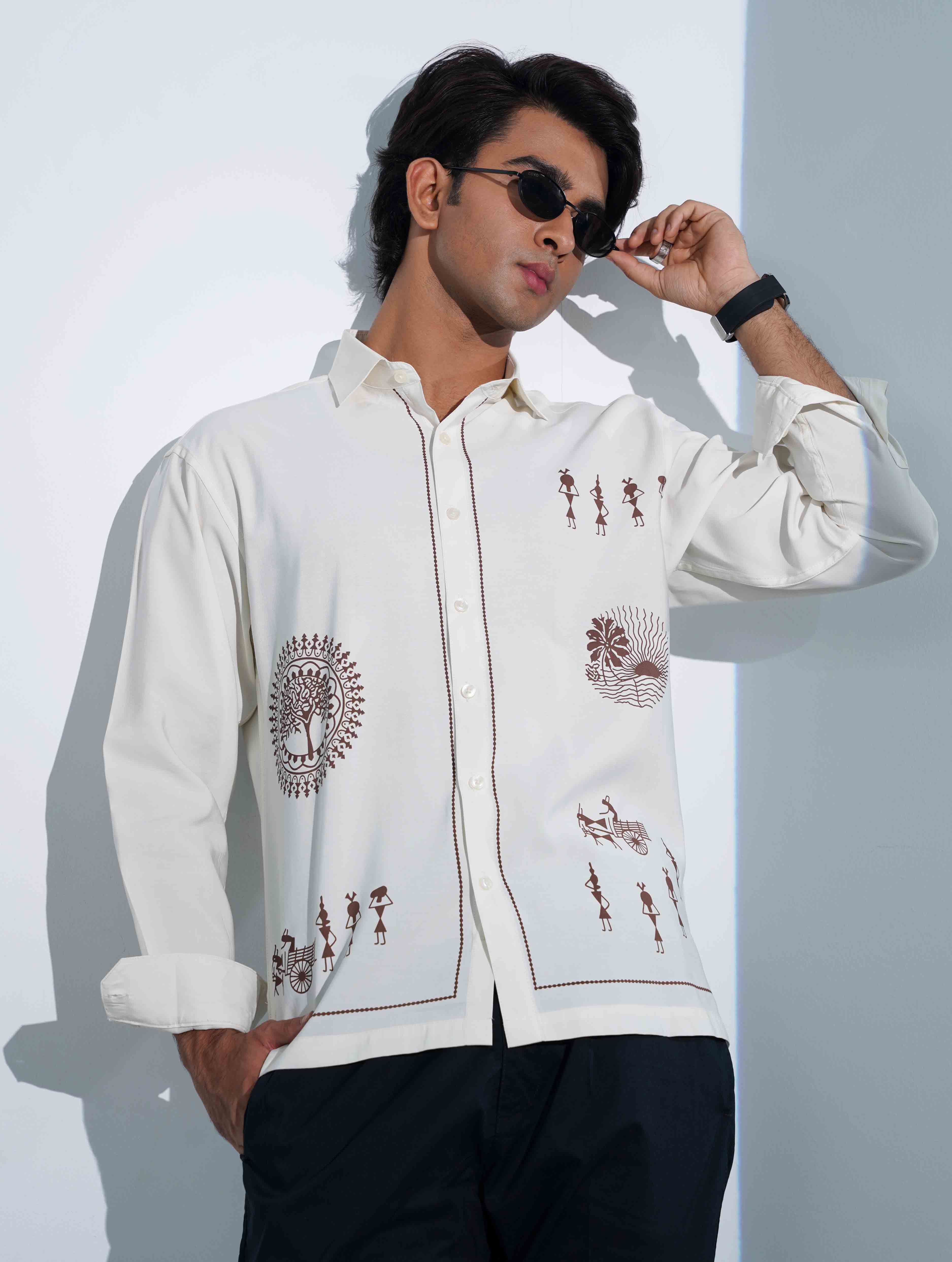Creamy White Printed Trendy Premium Shirt