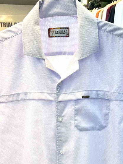 Purplish white chest plated rayon fabric havana shirt