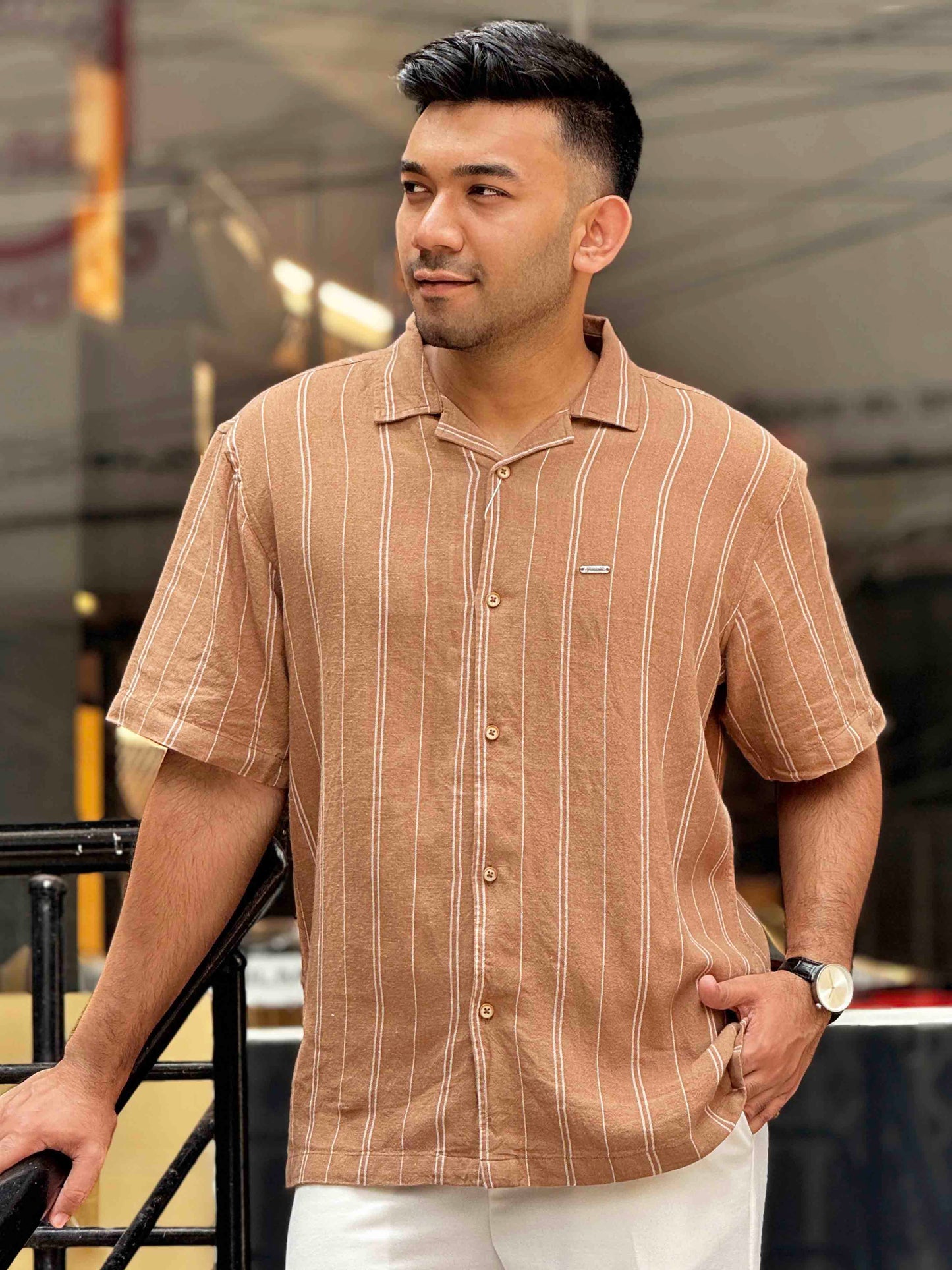 Burnt orange white stripe Havana shirt