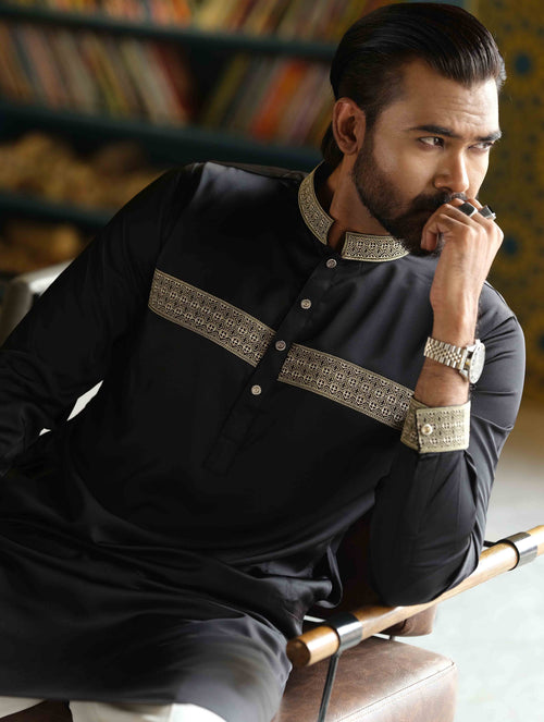 Black Noor Elegant Chest Embroidered Panjabi