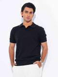 Black Jacuard Fabric Old Money Polo