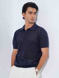 Navy blue Jacuard Stripe Weave Fabric Old Money Polo