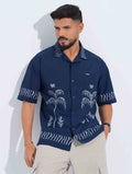 Royal Blue ash Tree Printed Drop-Shoulder Half Shirt