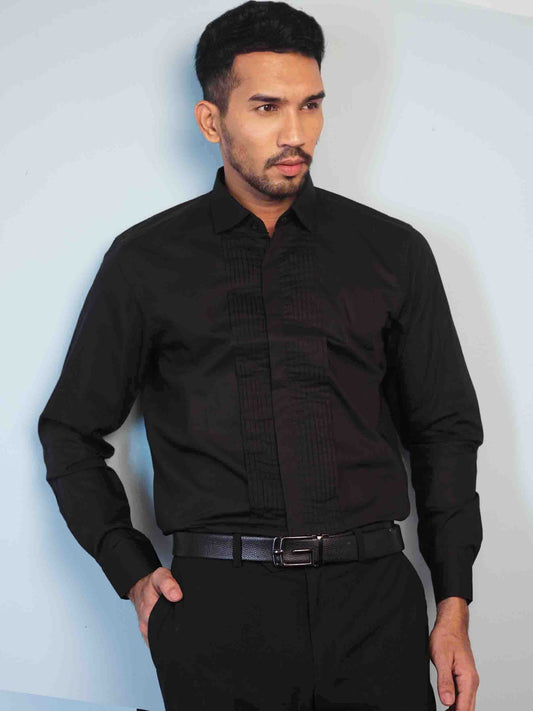 Black exclusive pintuck full sleeve shirt