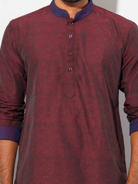 Maroon jacquard fabric Panjabi