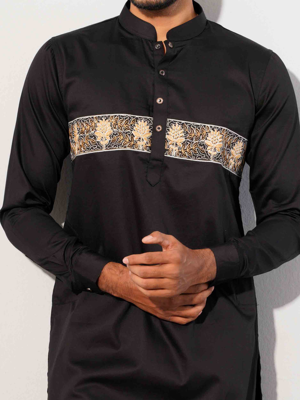 Black Saton exclusive embroidered panjabi