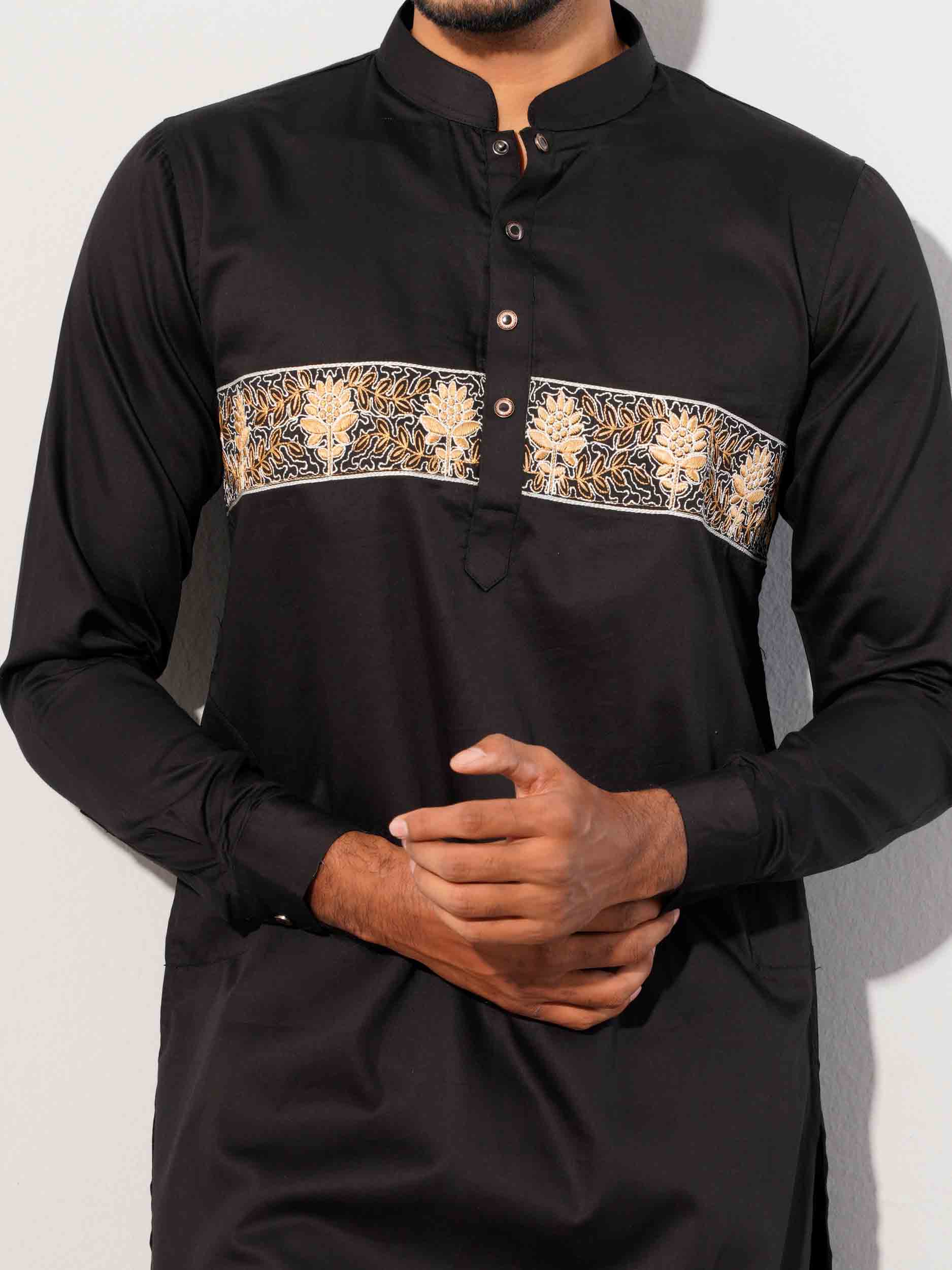Black Saton exclusive embroidered panjabi