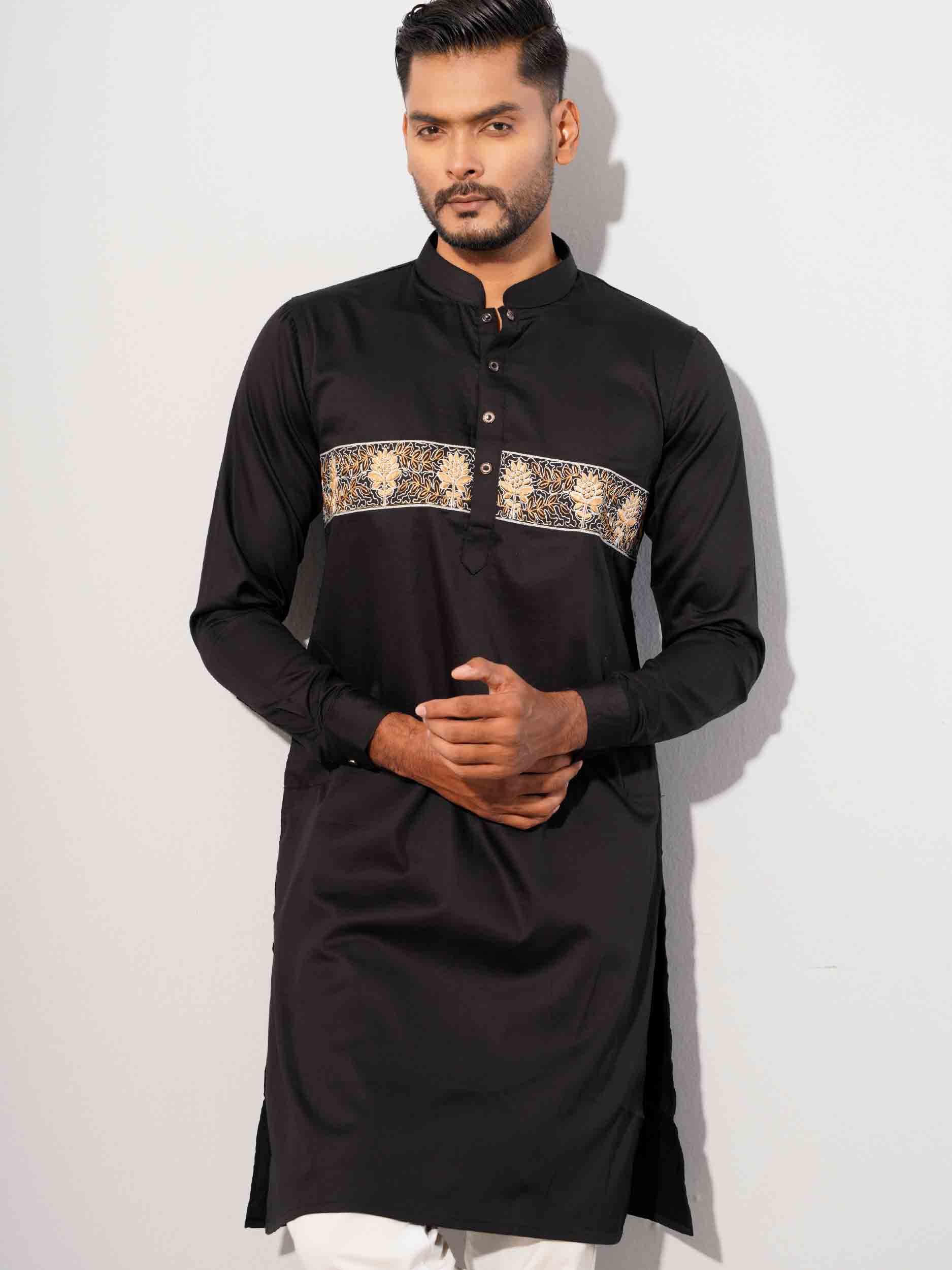 Black Saton exclusive embroidered panjabi