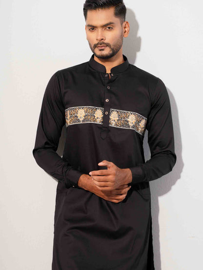 Black Saton exclusive embroidered panjabi.