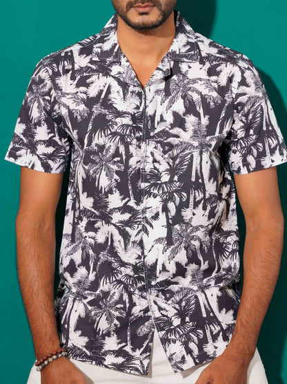 Black white coconut tree havana shirt