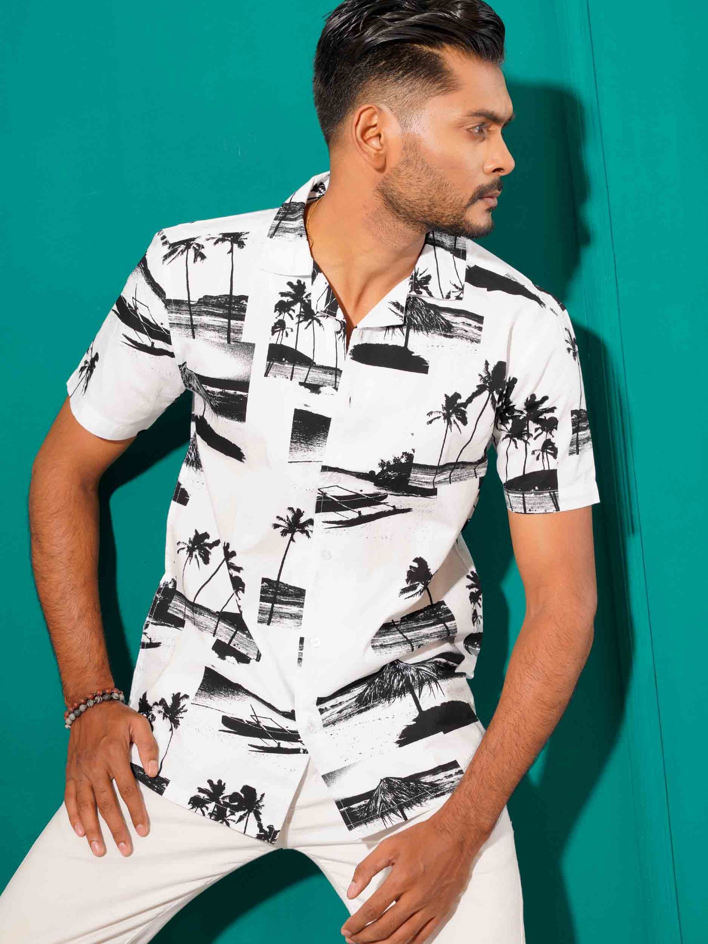 White black beach printed havana shirt