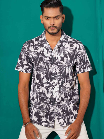 Black white coconut tree havana shirt