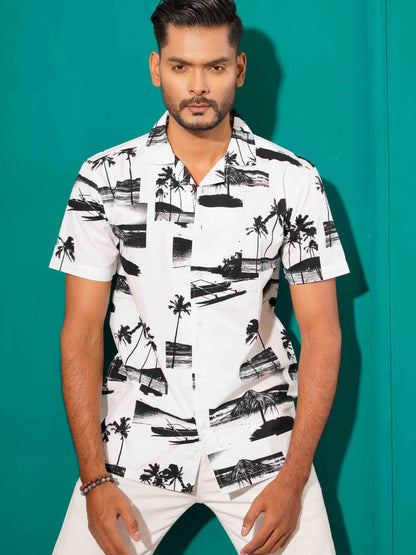 White black beach printed havana shirt