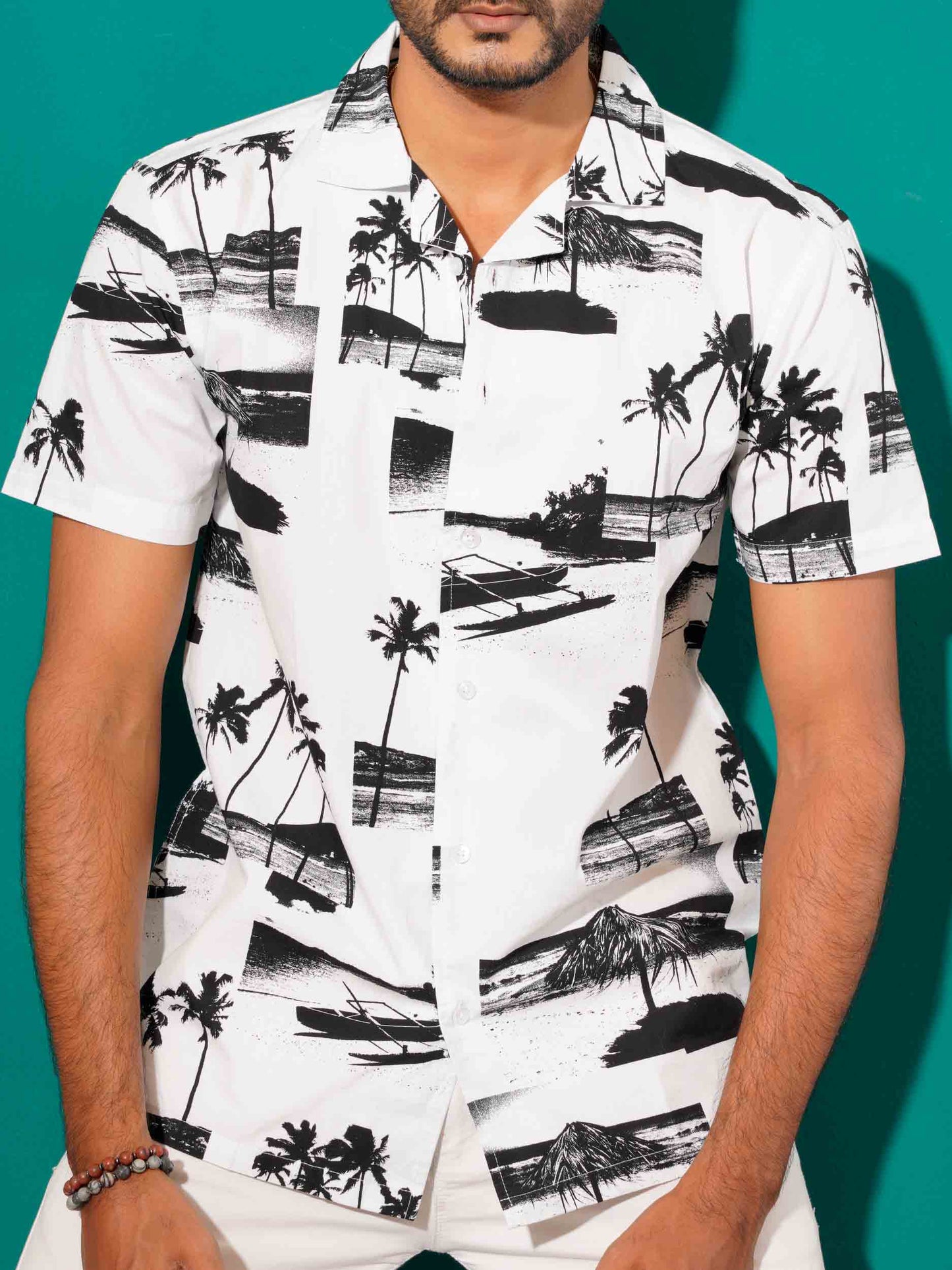 White black beach printed havana shirt