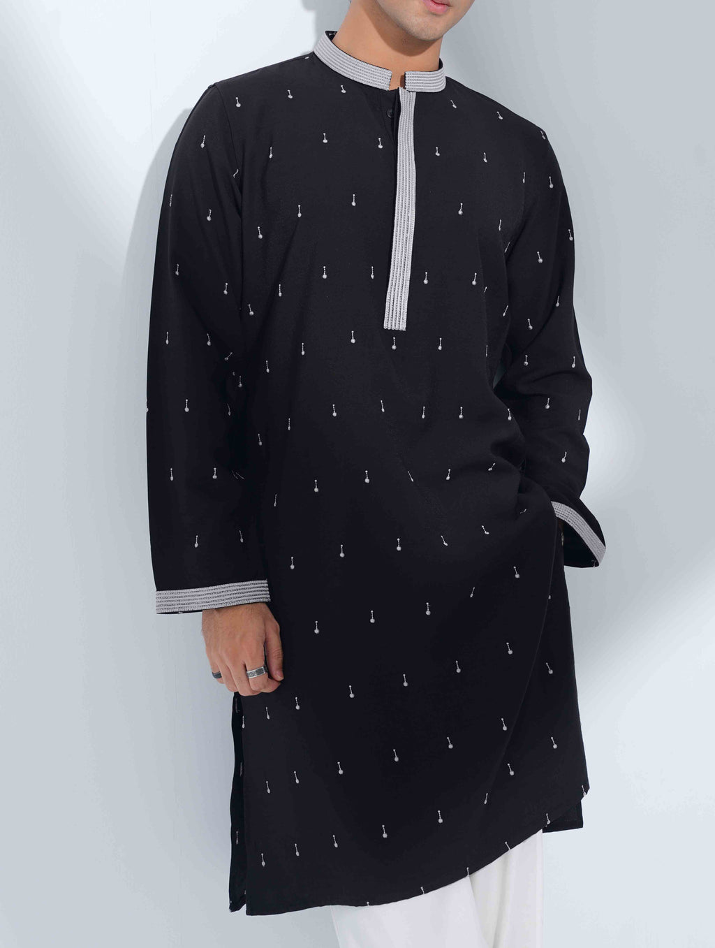 Italian Black All Over Embroidery Premium Panjabi