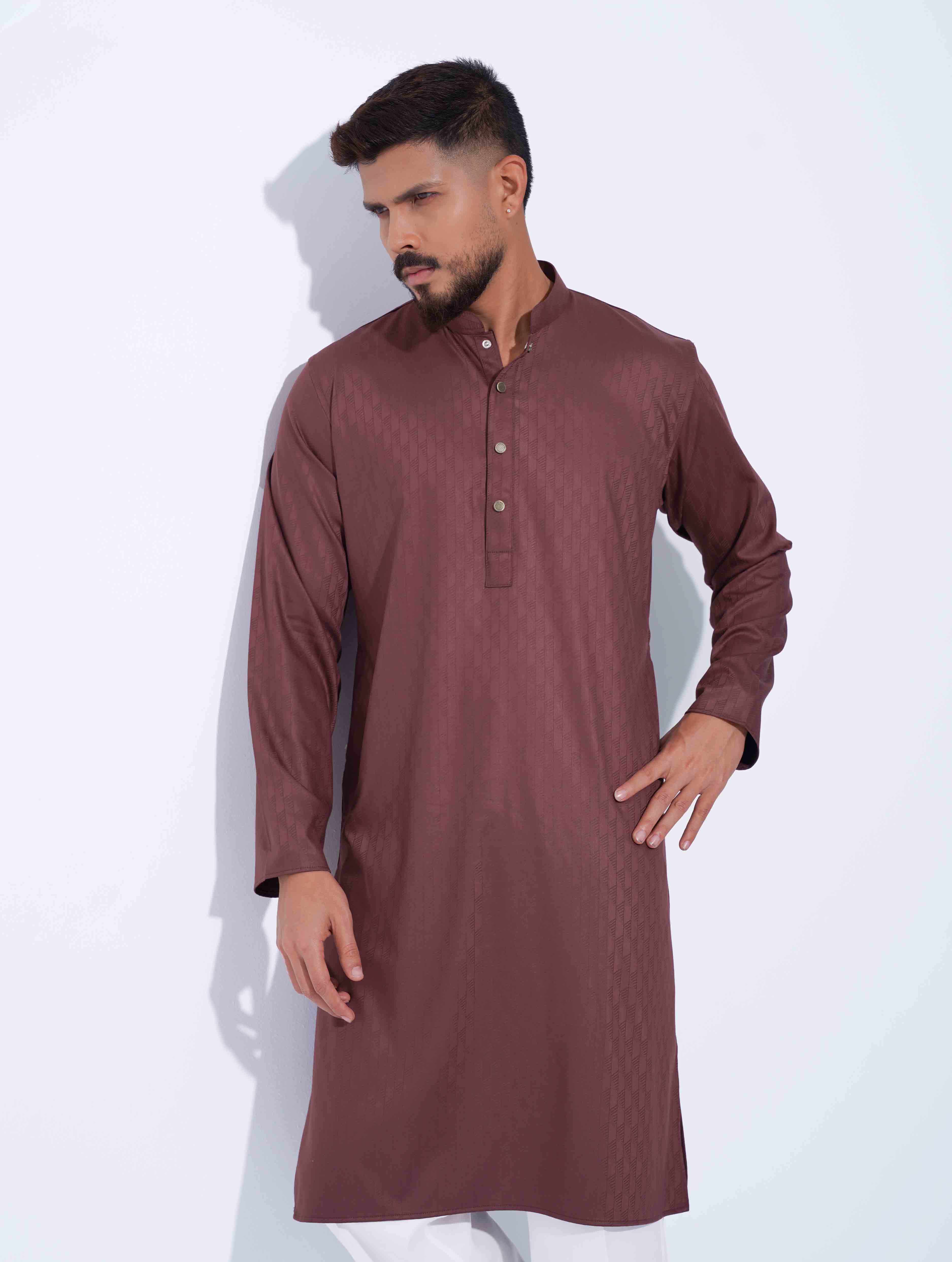 Muted Maroon Premium Minimal Print Panjabi