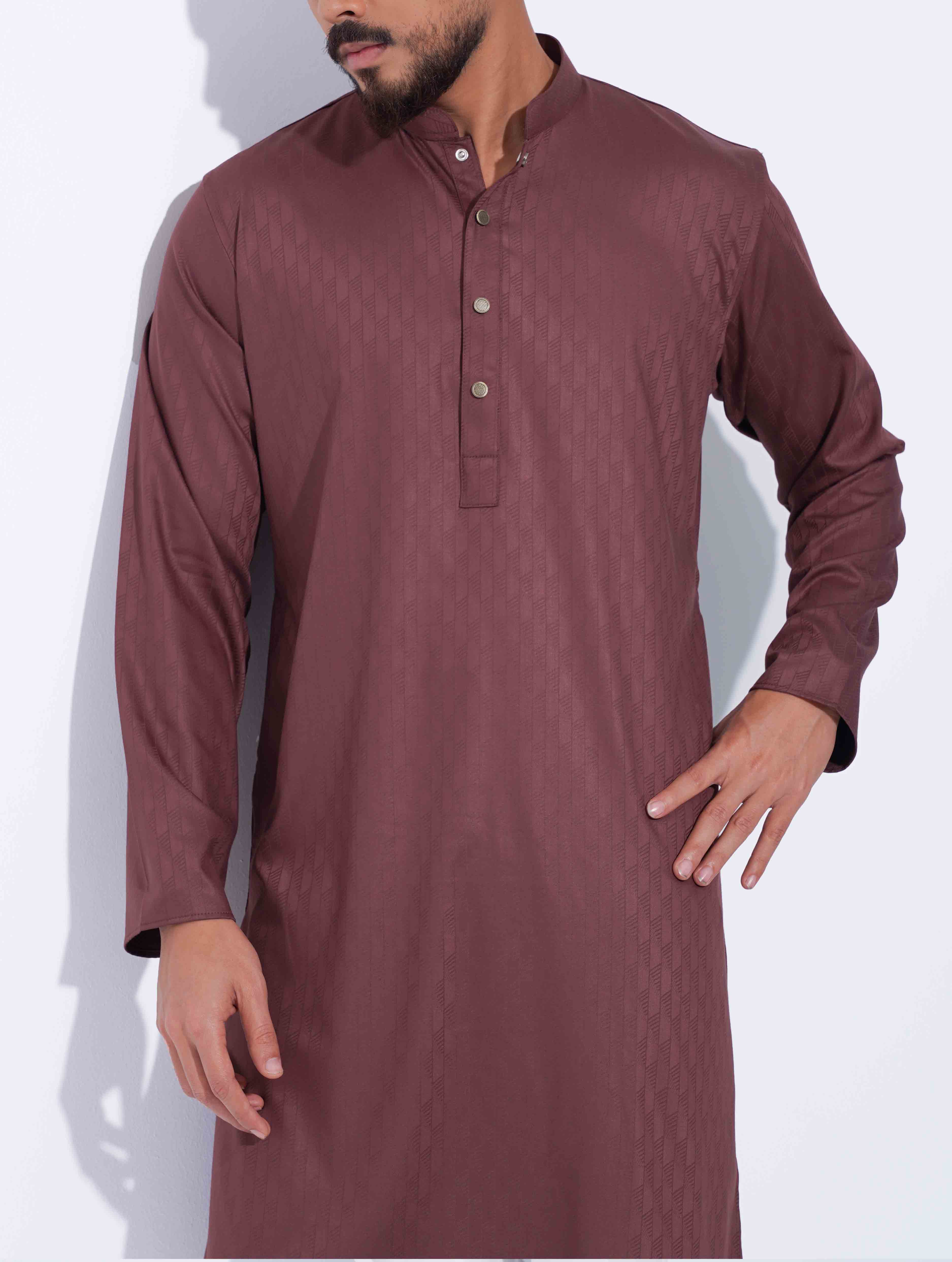 Muted Maroon Premium Minimal Print Panjabi
