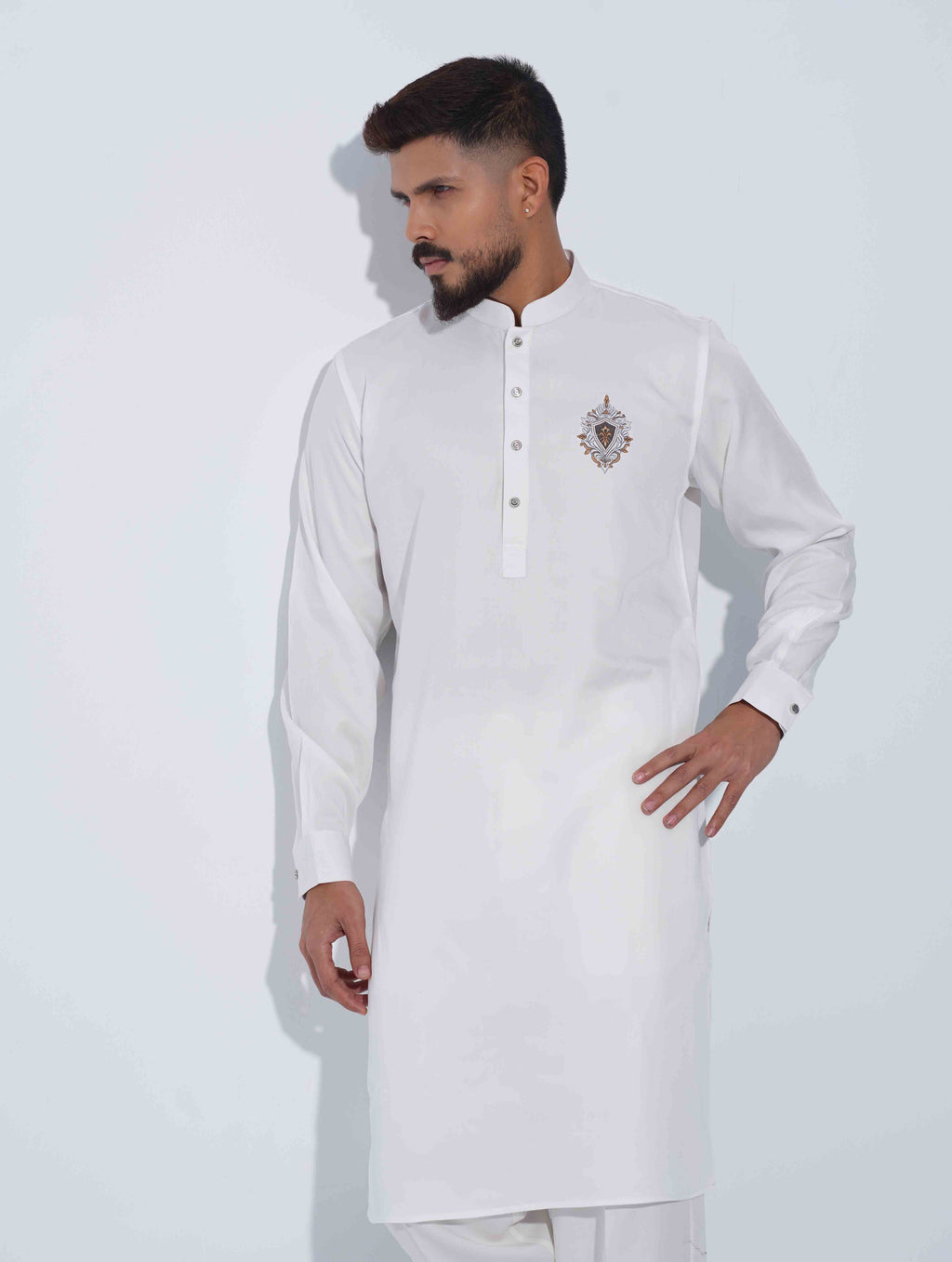 White chest Logo embroidered panjabi