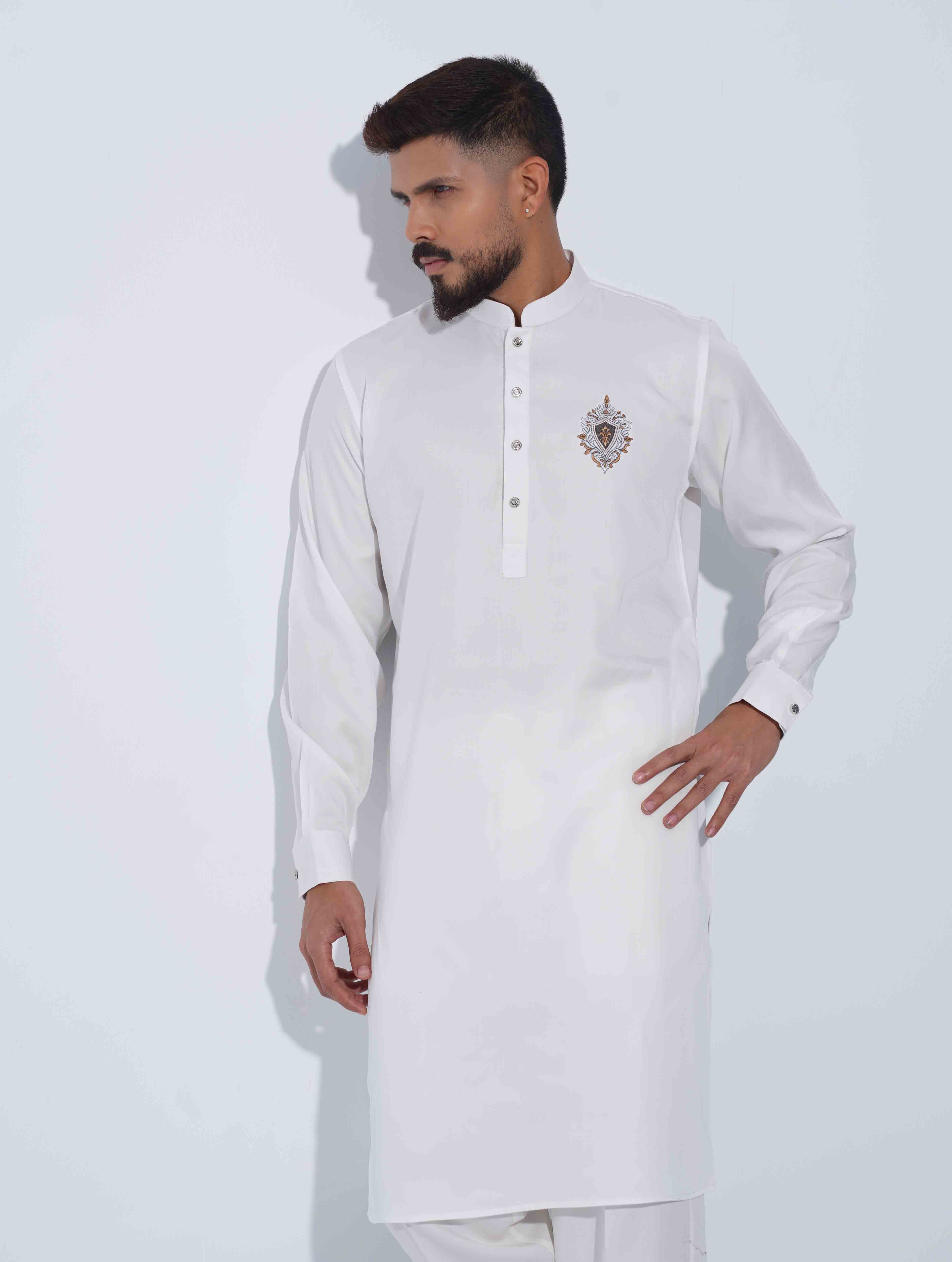White chest Logo embroidered panjabi