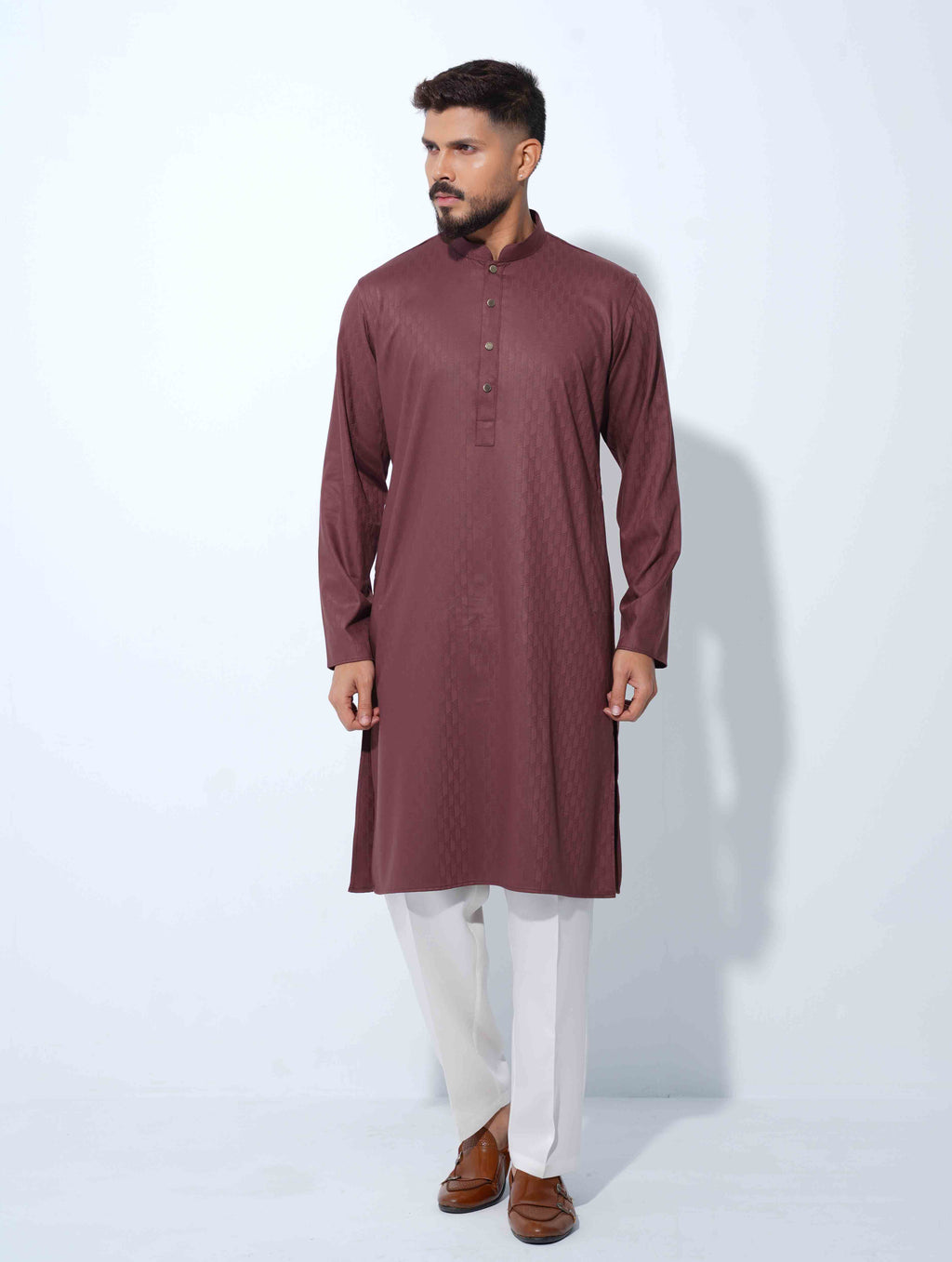 Muted Maroon Premium Minimal Print Panjabi