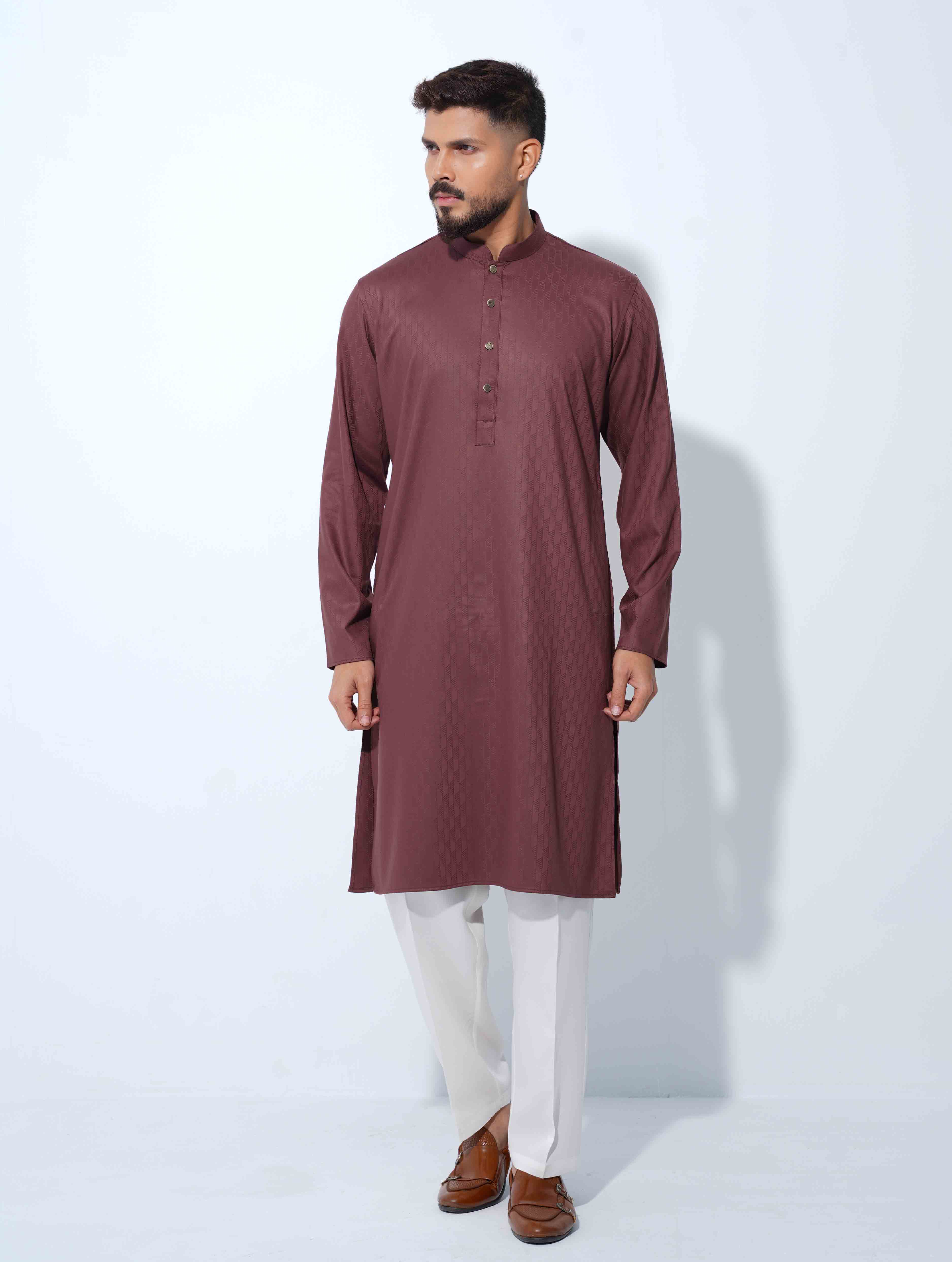 Muted Maroon Premium Minimal Print Panjabi