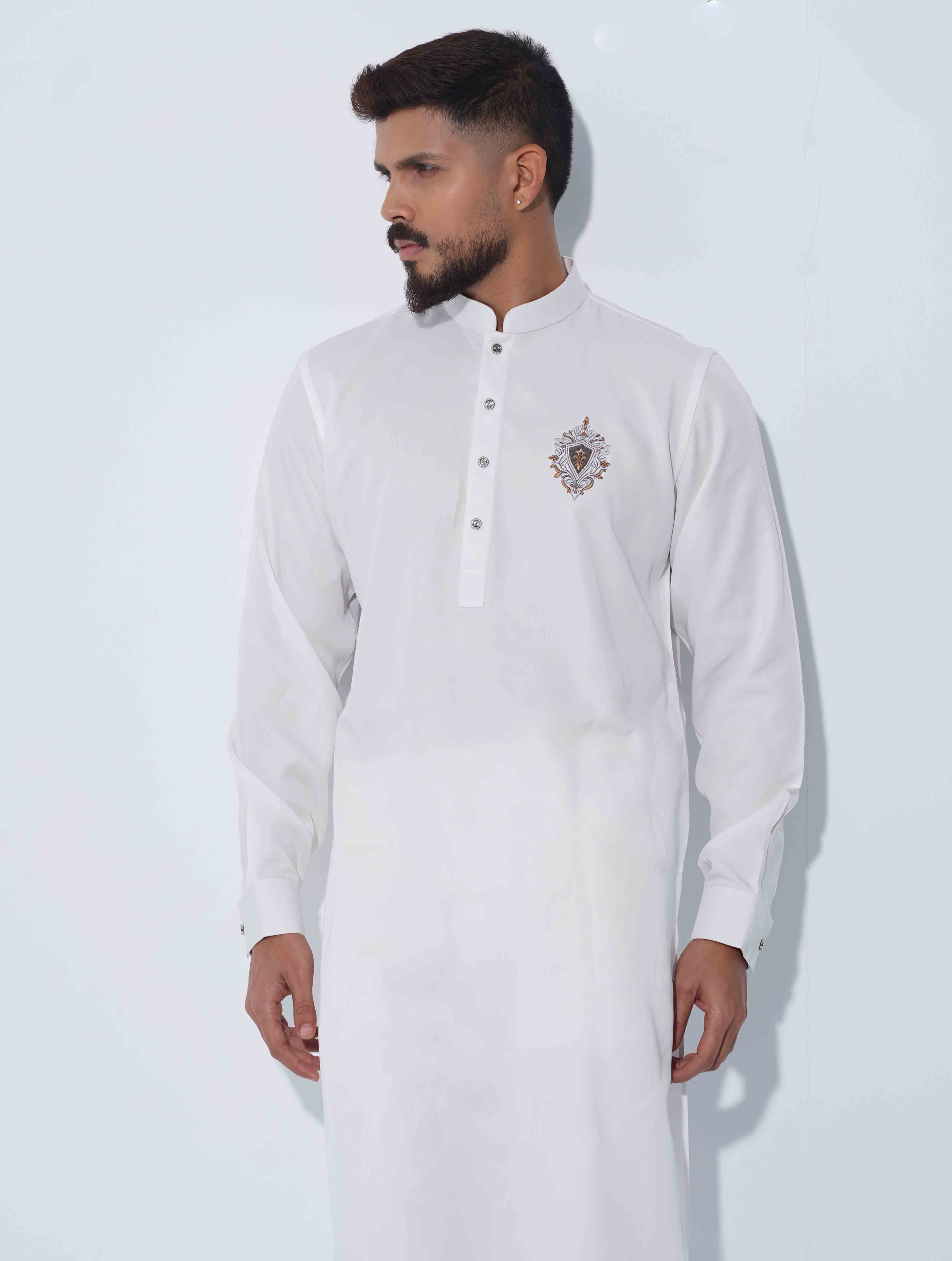 White chest Logo embroidered panjabi