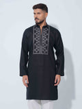 Obsidian Black Royal embroidered zipper design panjabi