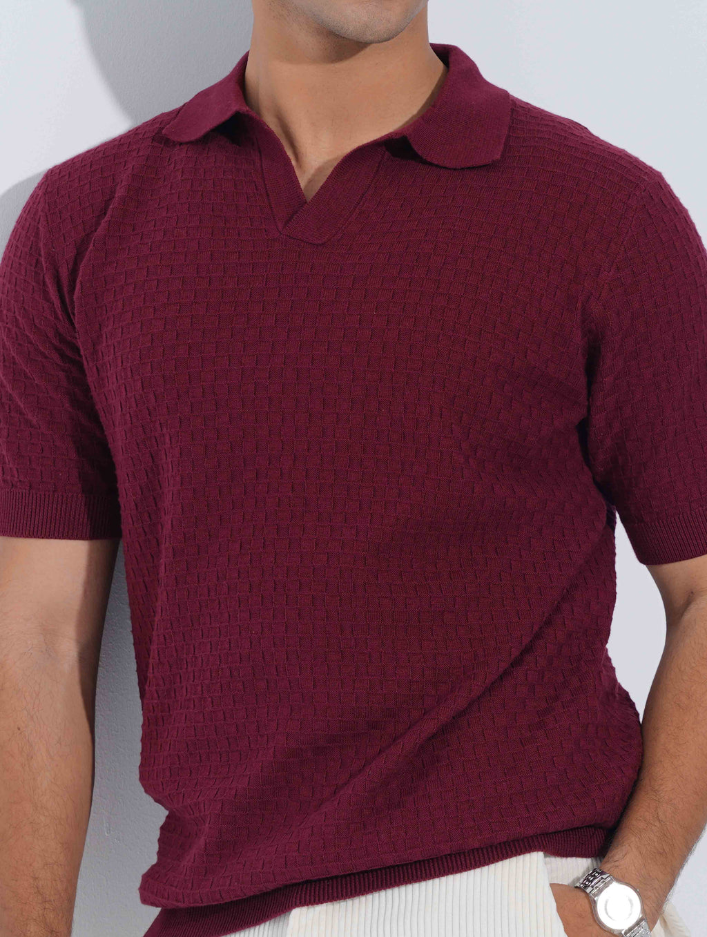 Maroon Jacuard Fabric Old Money Polo