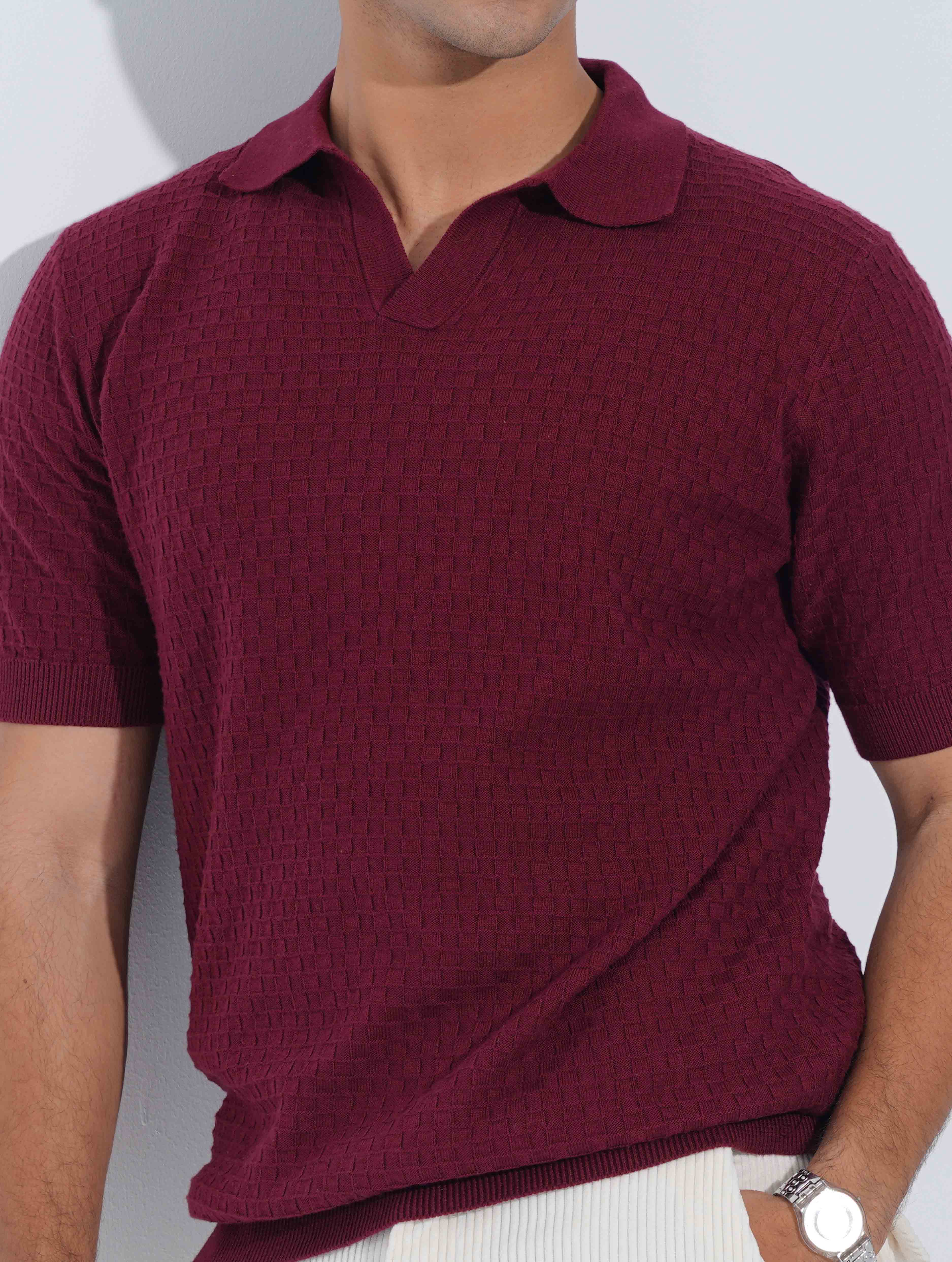Maroon Jacuard Fabric Old Money Polo