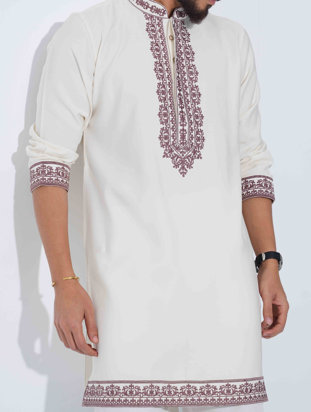 Cream Premium bottom embriodery panjabi