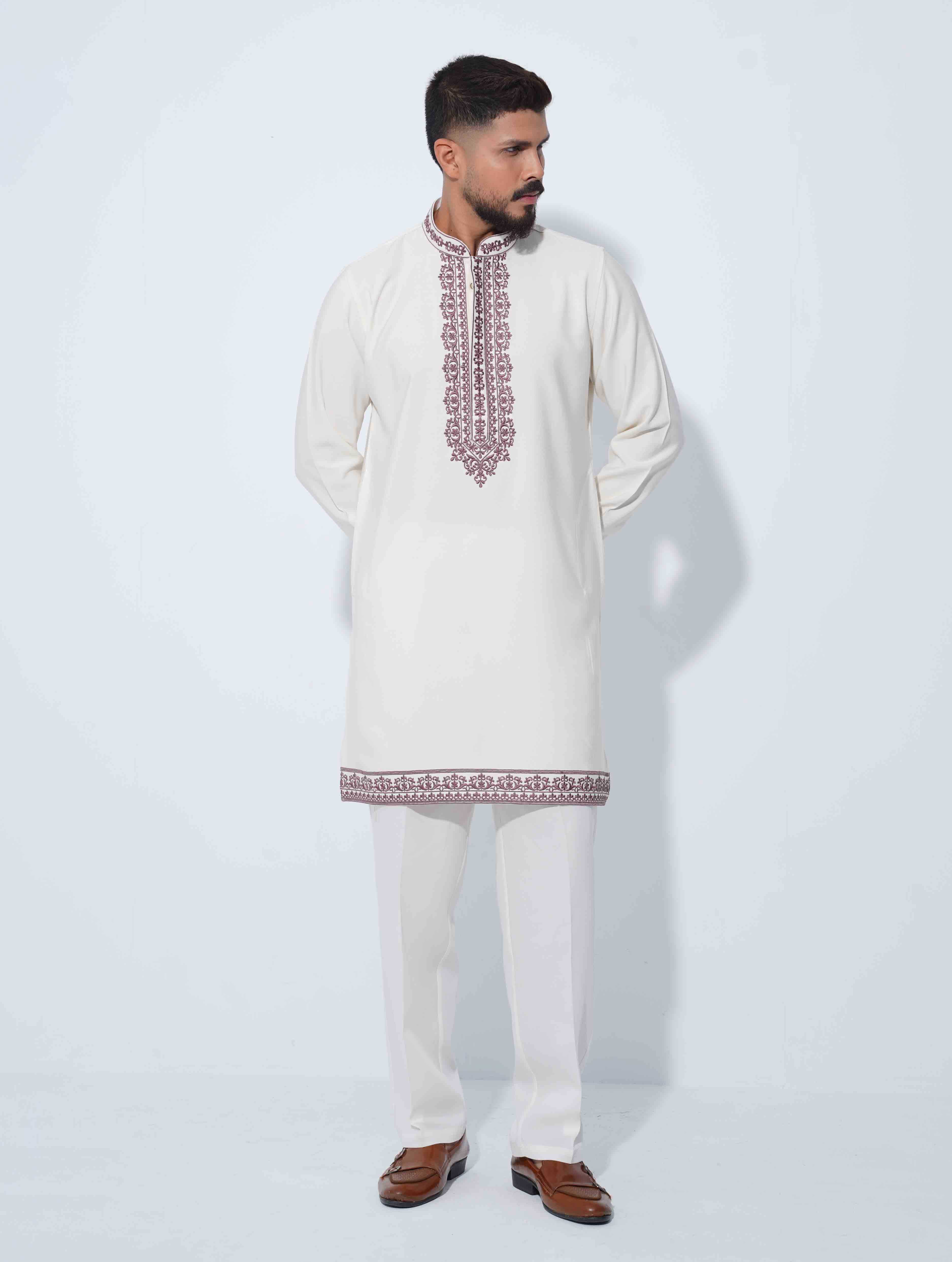 Cream Premium bottom embriodery panjabi