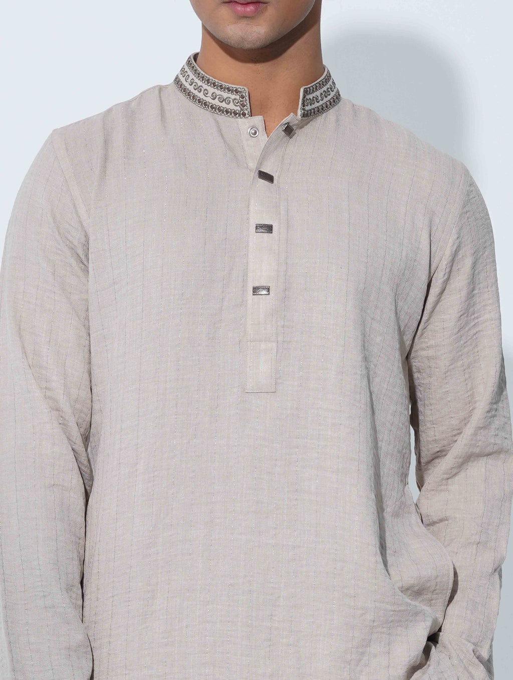 Cream Spiral Embroidery Viscos Panjabi