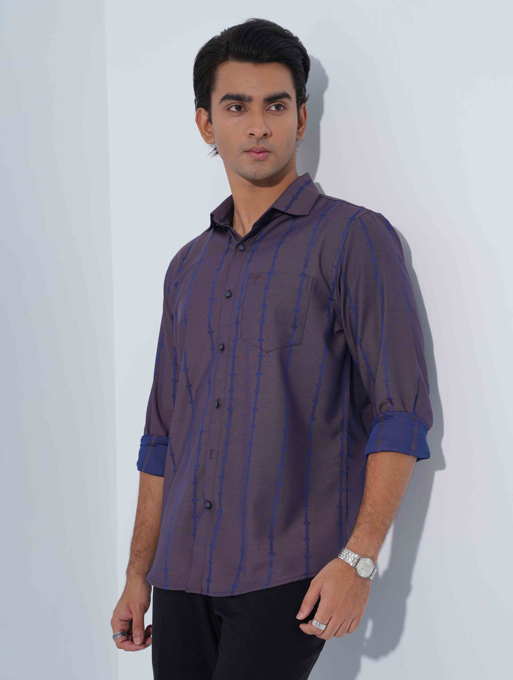 Purple Blue Stripe Full Sleeve Shirt