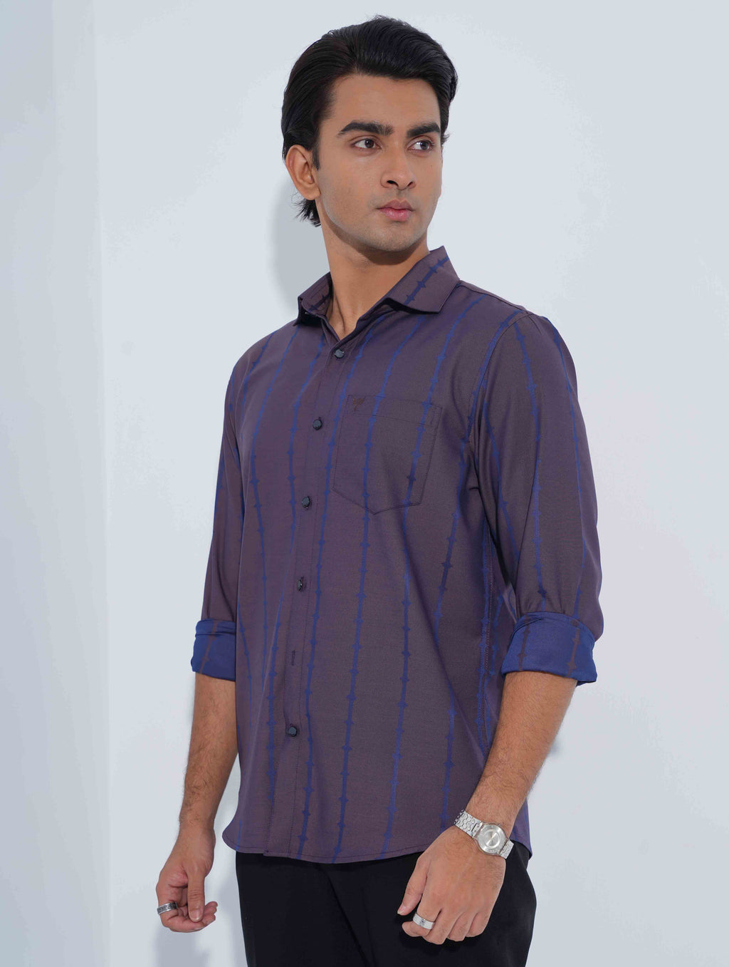Purple Blue Stripe Full Sleeve Shirt