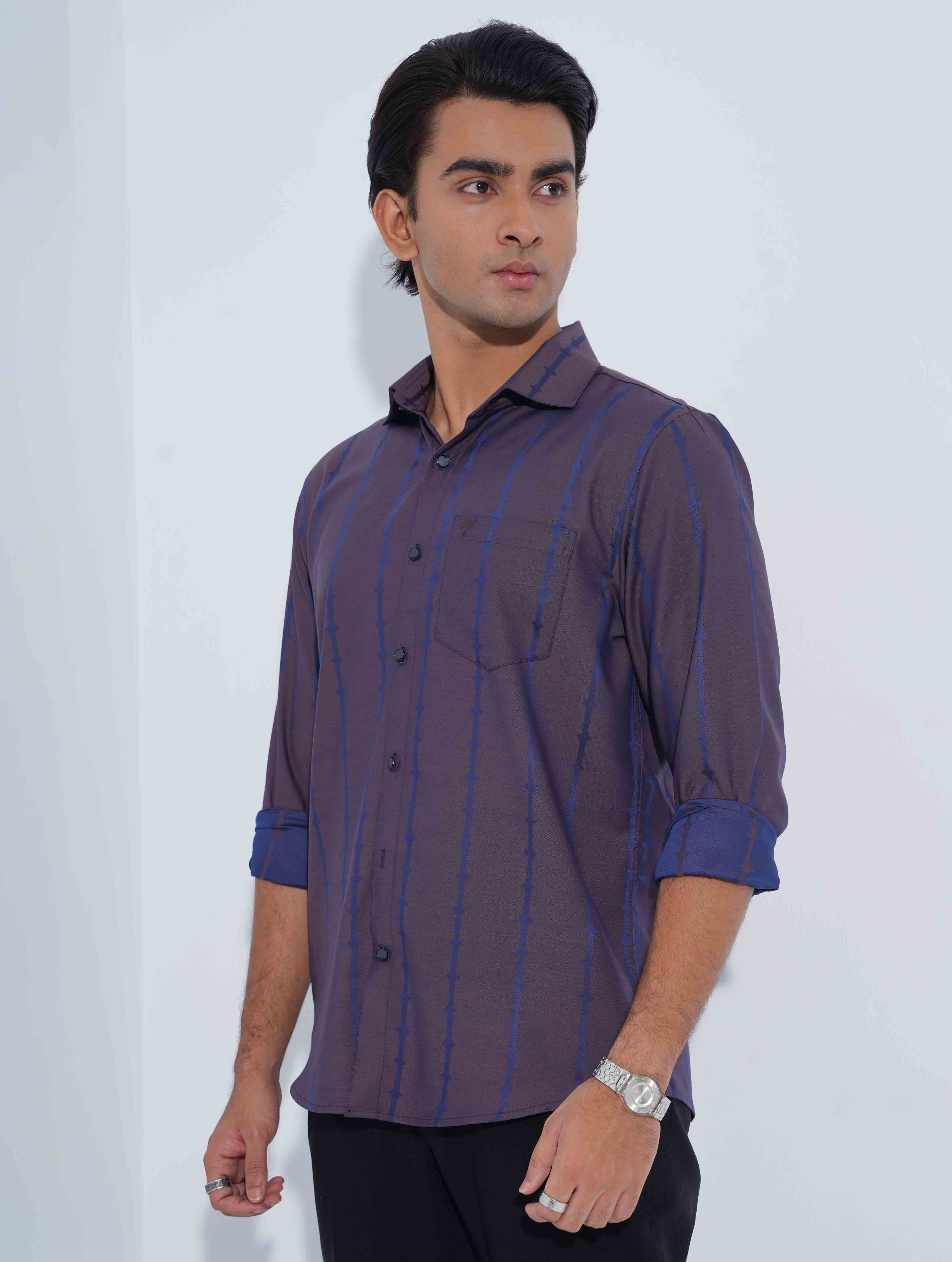 Purple Blue Stripe Full Sleeve Shirt