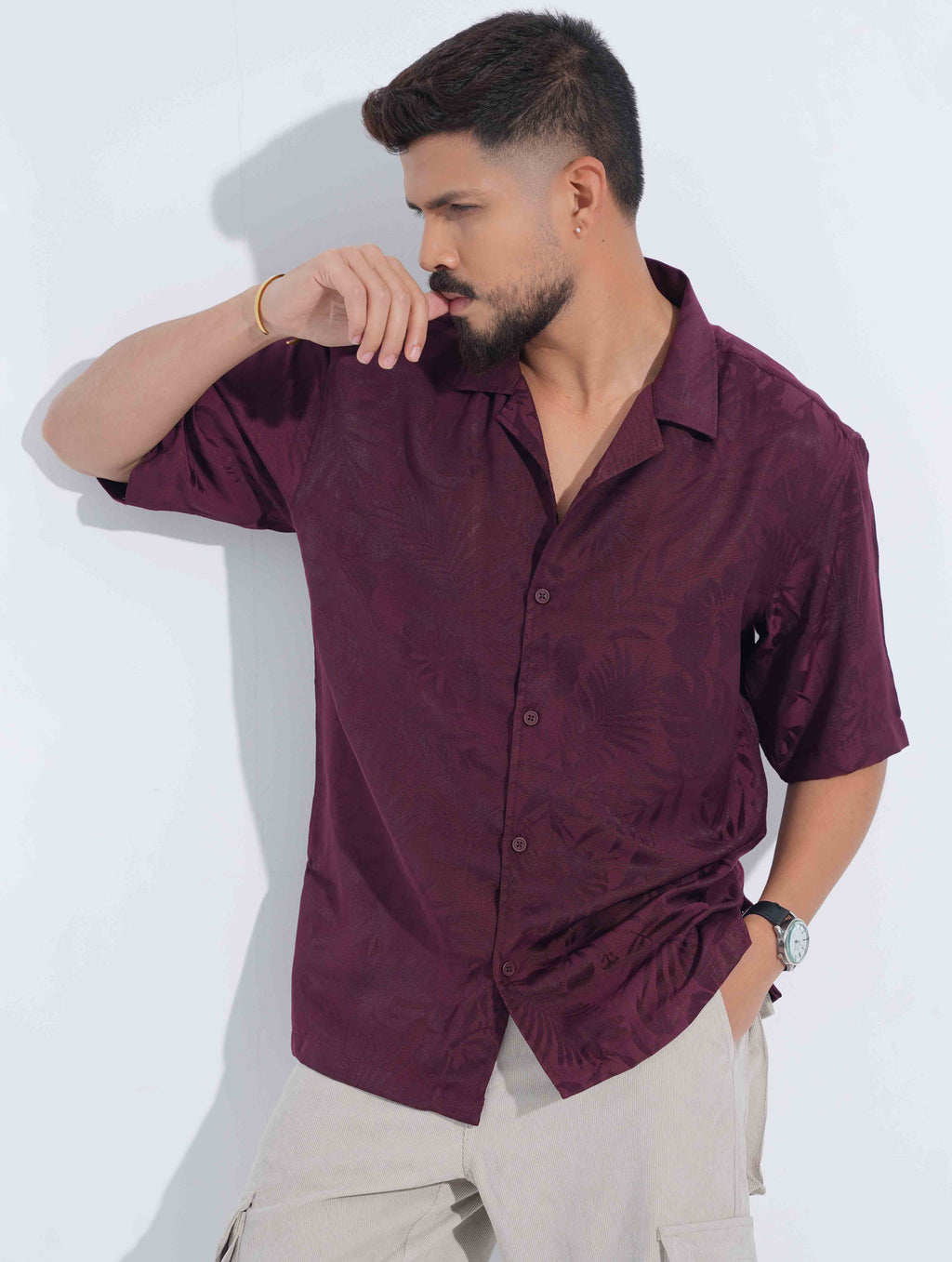 Deep maroon Tropical Printed Havana Shirt