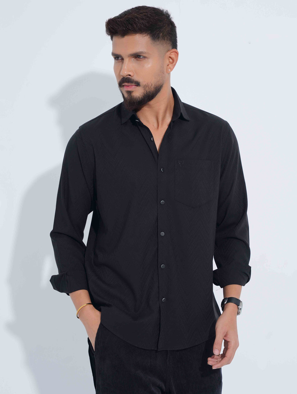 Black Zigzag Premium Bamboo Silk Shirt