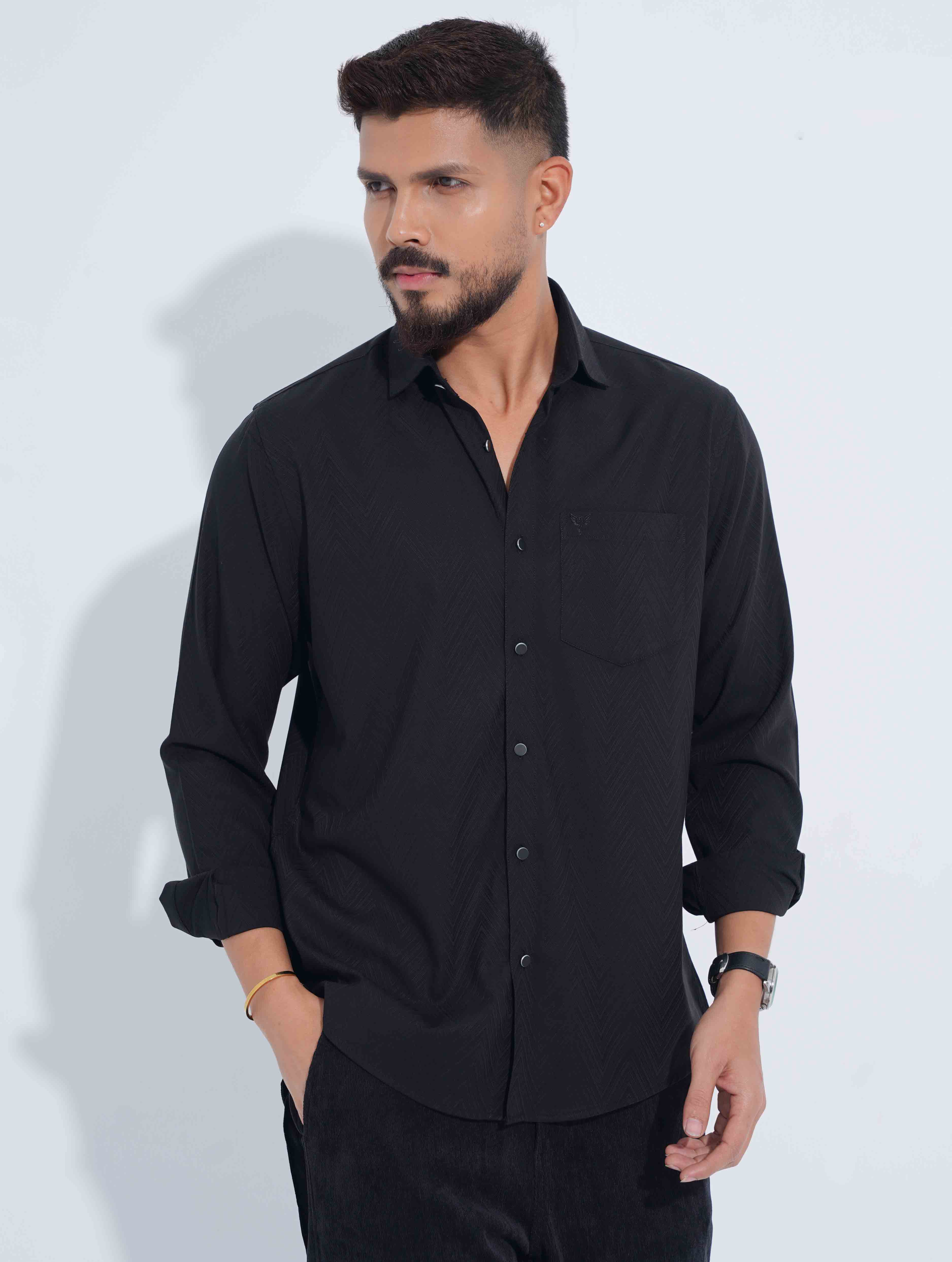 Black Zigzag Premium Bamboo Silk Shirt