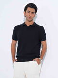 Black Jacuard Fabric Old Money Polo