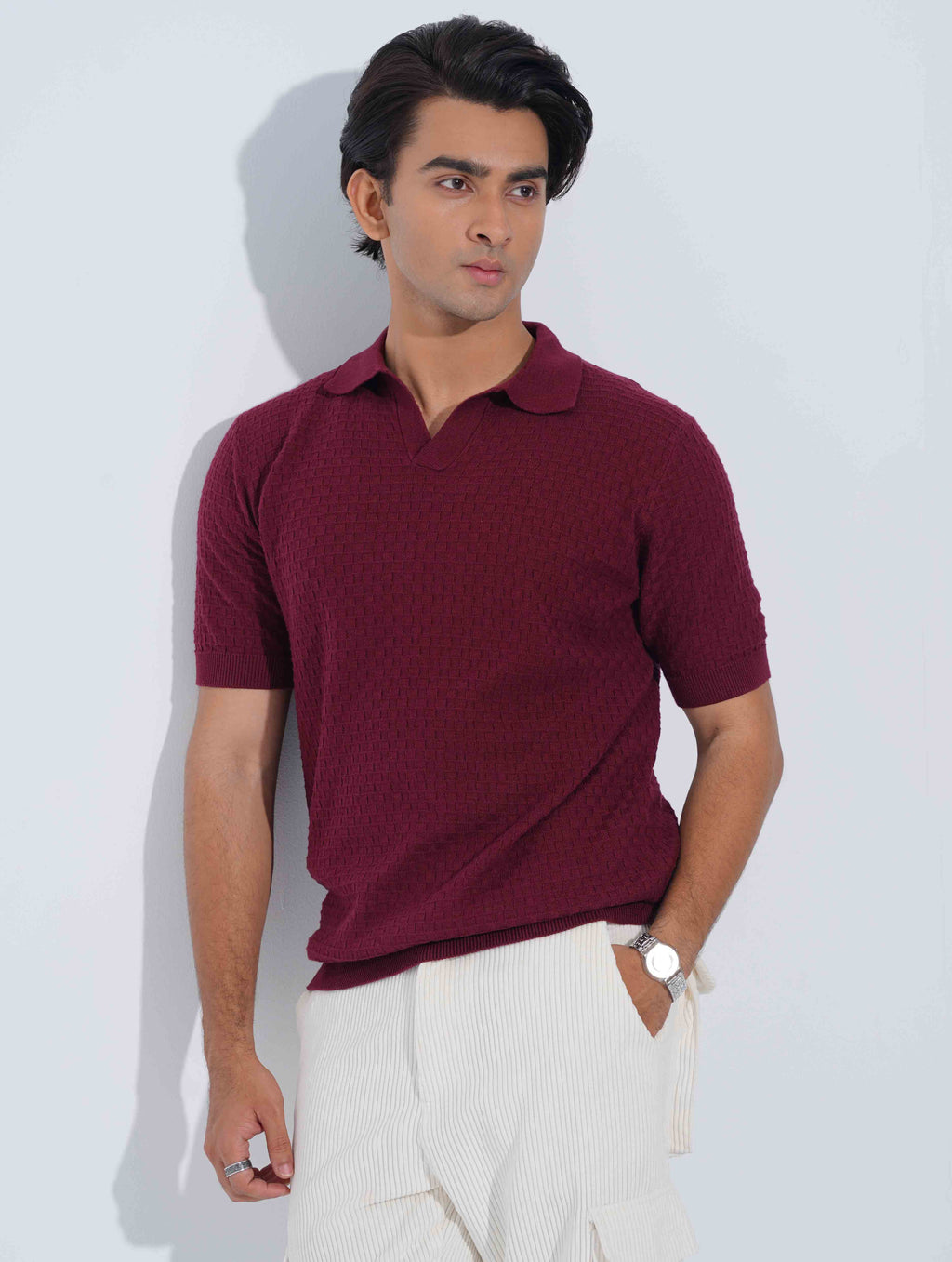 Maroon Jacuard Fabric Old Money Polo