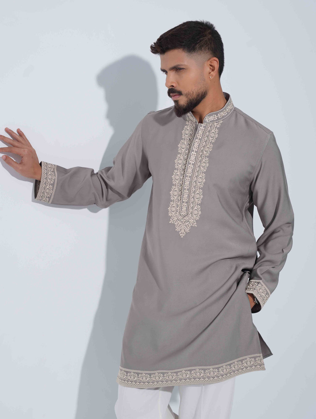 Gray Premium bottom embriodery panjabi