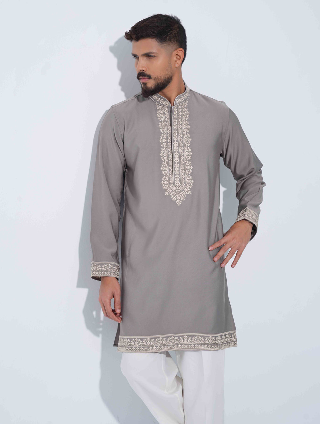 Gray Premium bottom embriodery panjabi